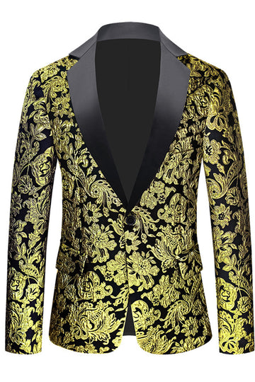 Golden Notched Lapel Jacquard menn Blazer